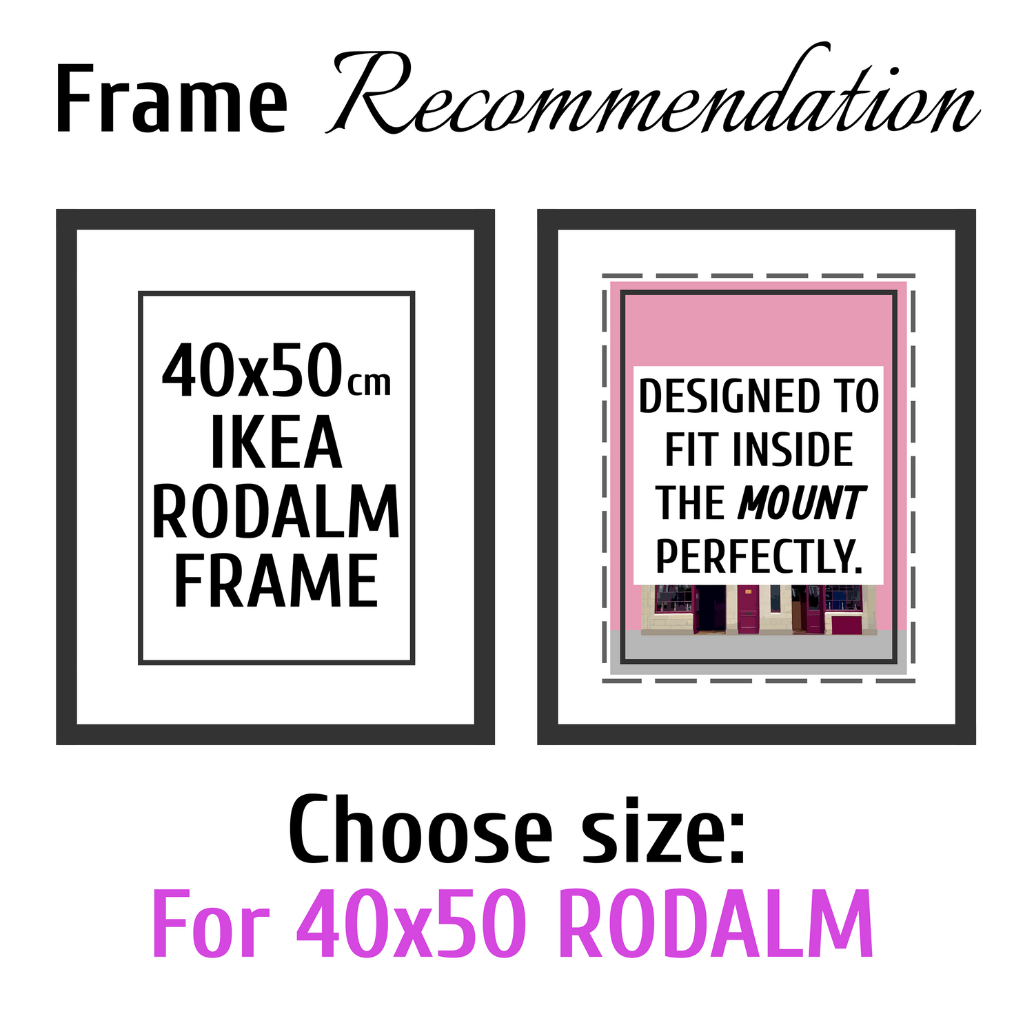 a picture of a frame with the words, choose size for 40x50cm