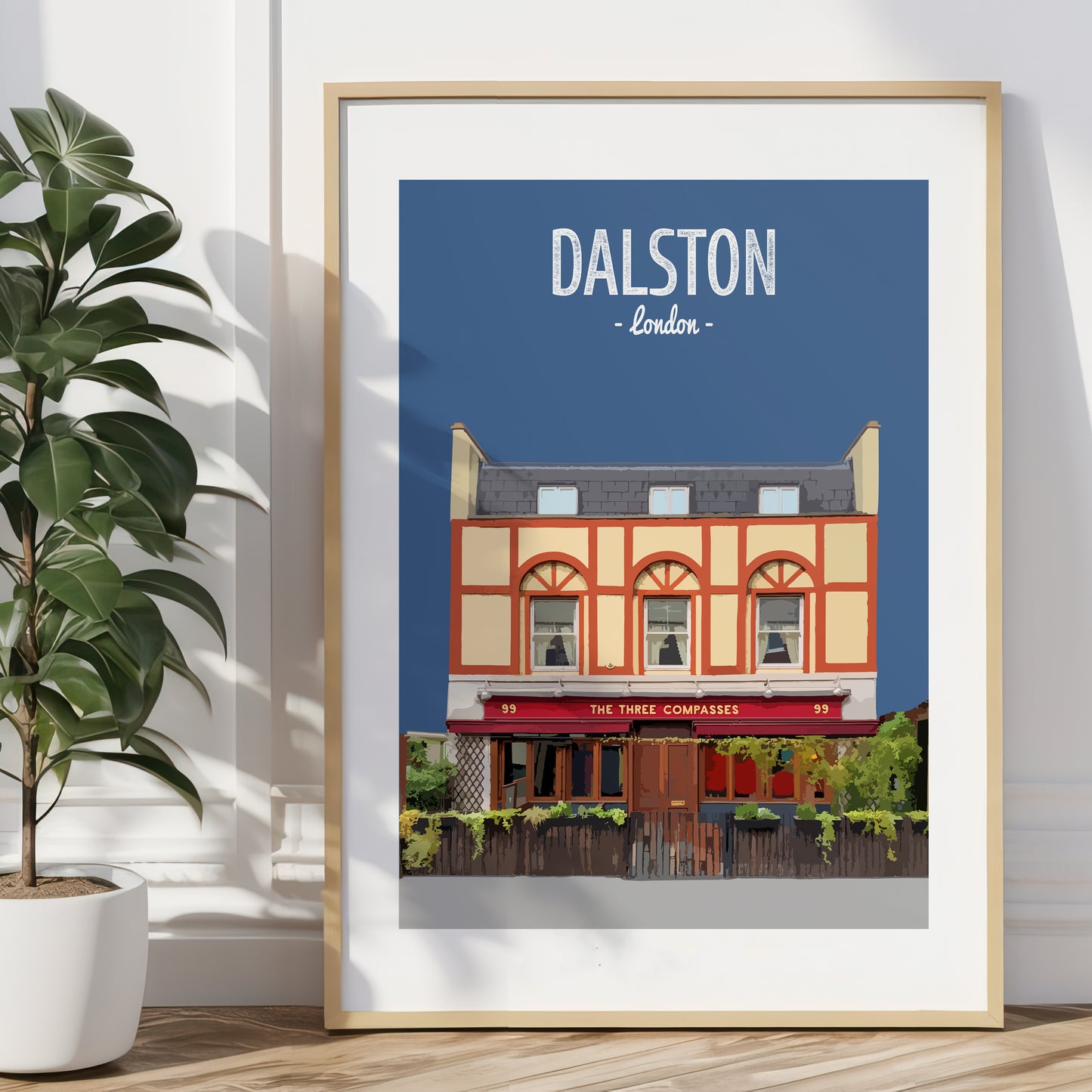 Dalston print, The Three Compasses pub