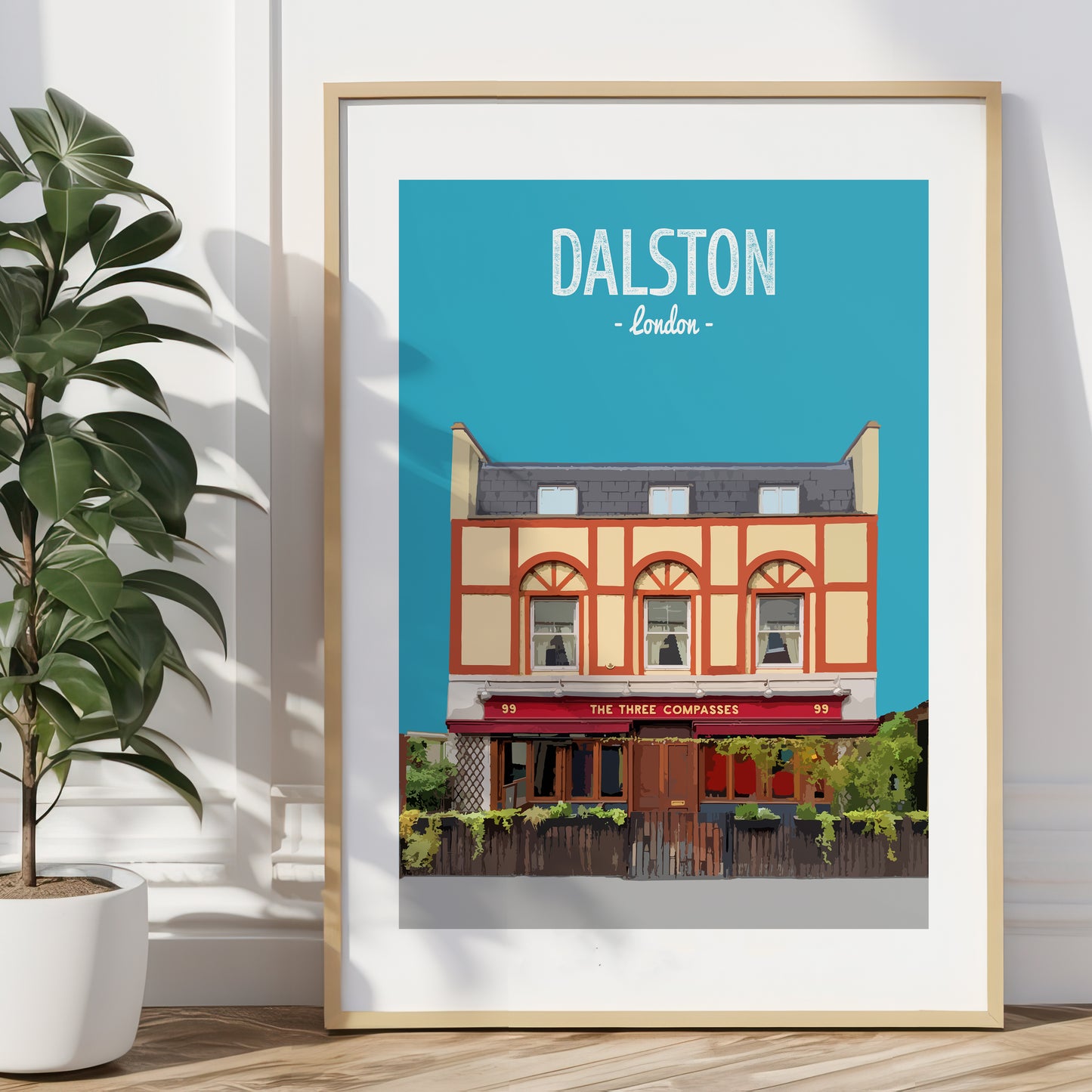 Dalston print, The Three Compasses pub