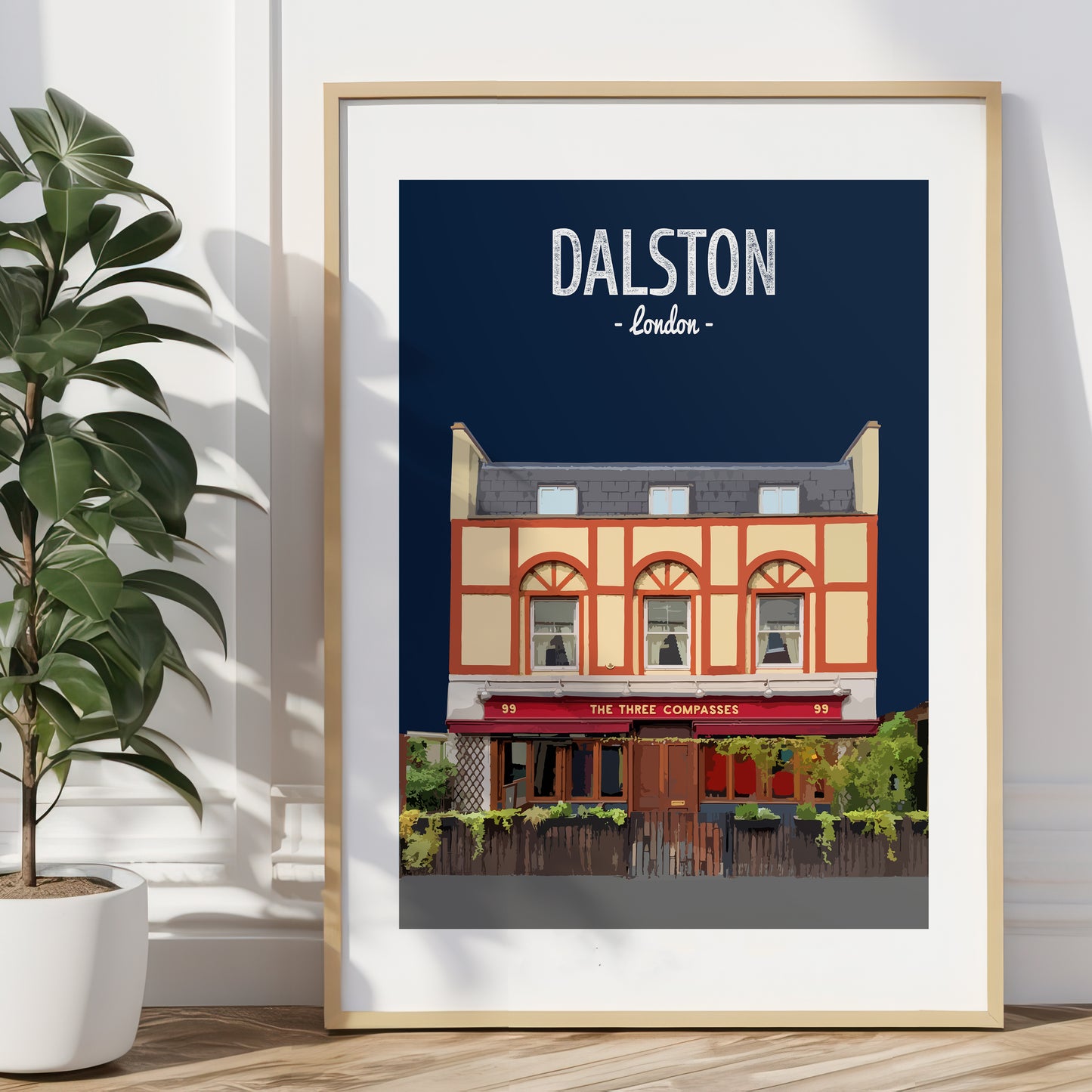 Dalston print, The Three Compasses pub