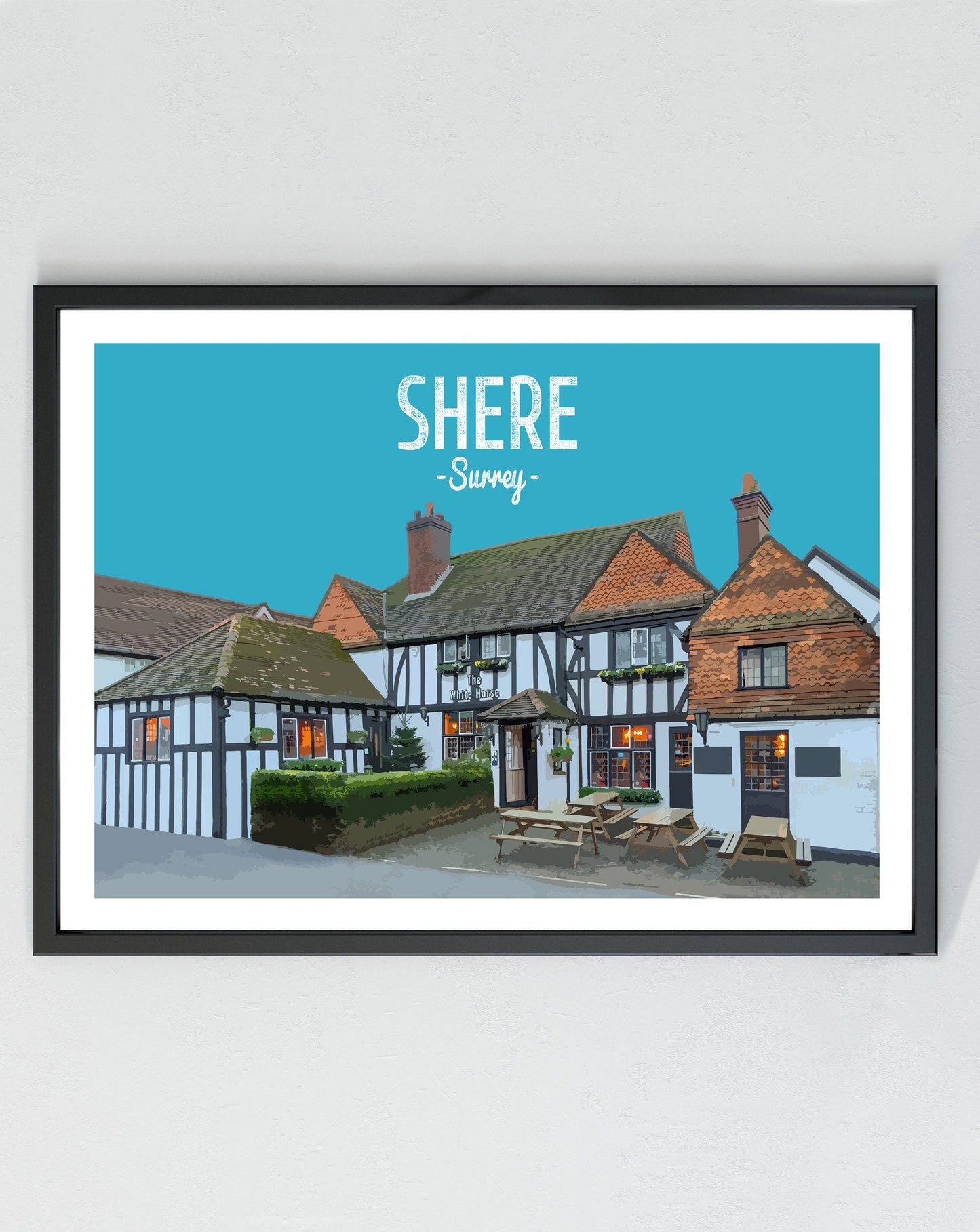 Shere Village print, The White Horse pub